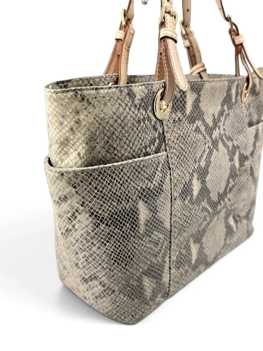 Michael Kors Jet Set Python Embossed Leather Tote Bag - Gray Taupe Neutral